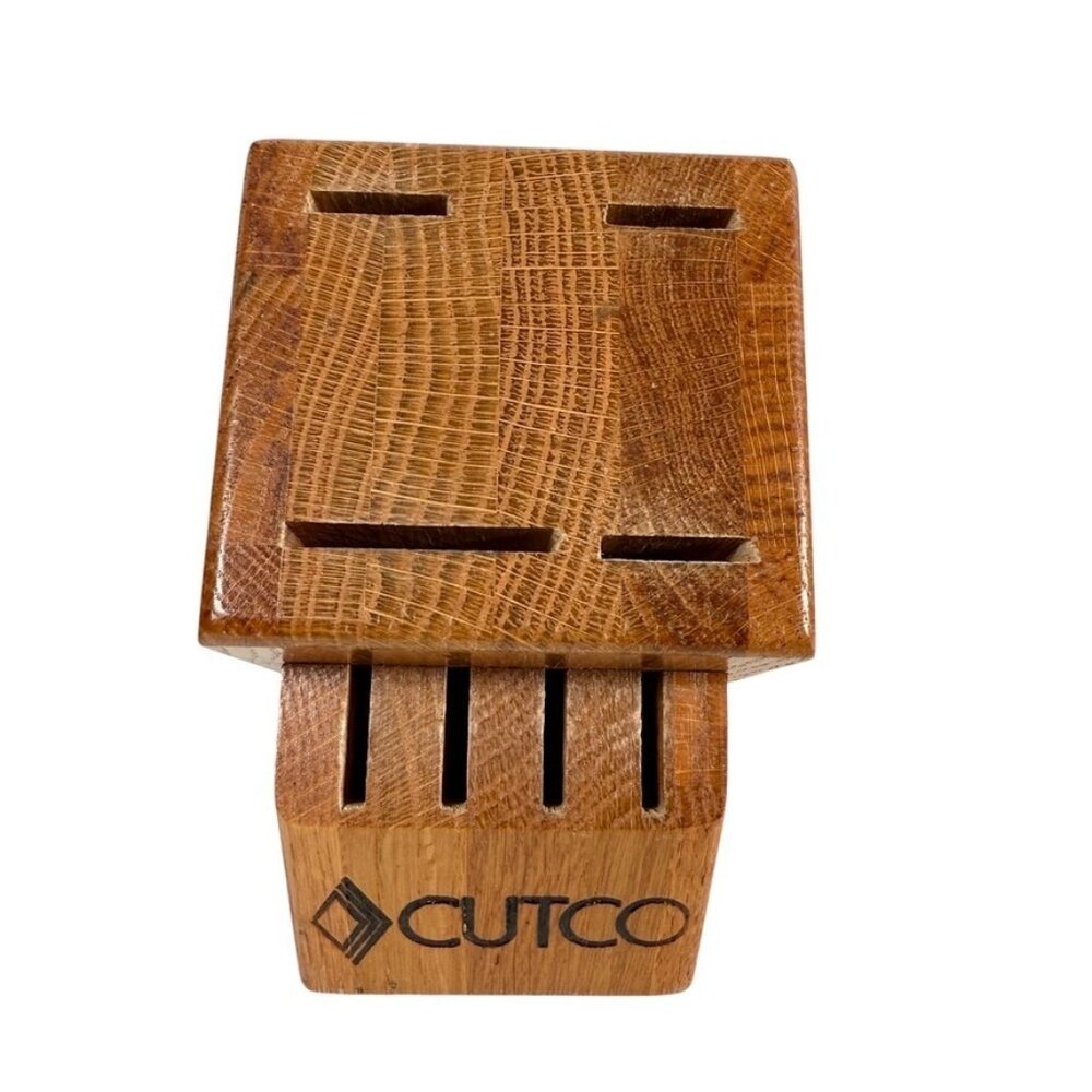 CUTCO Butcher Block Knife Block 4+4 Solid Oak Wood 8 Slot Holes Made In USA
